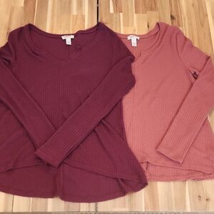 TWO! NWOT Juniors Arizona Jean Co Waffle Henley Long Sleeve Blouses - Size L